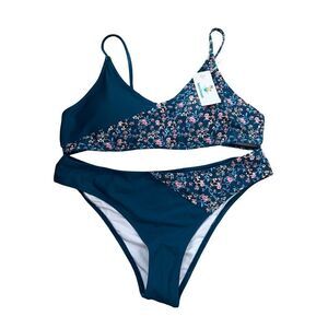 NWT Beachsissi teal pink floral two piece bikini‎